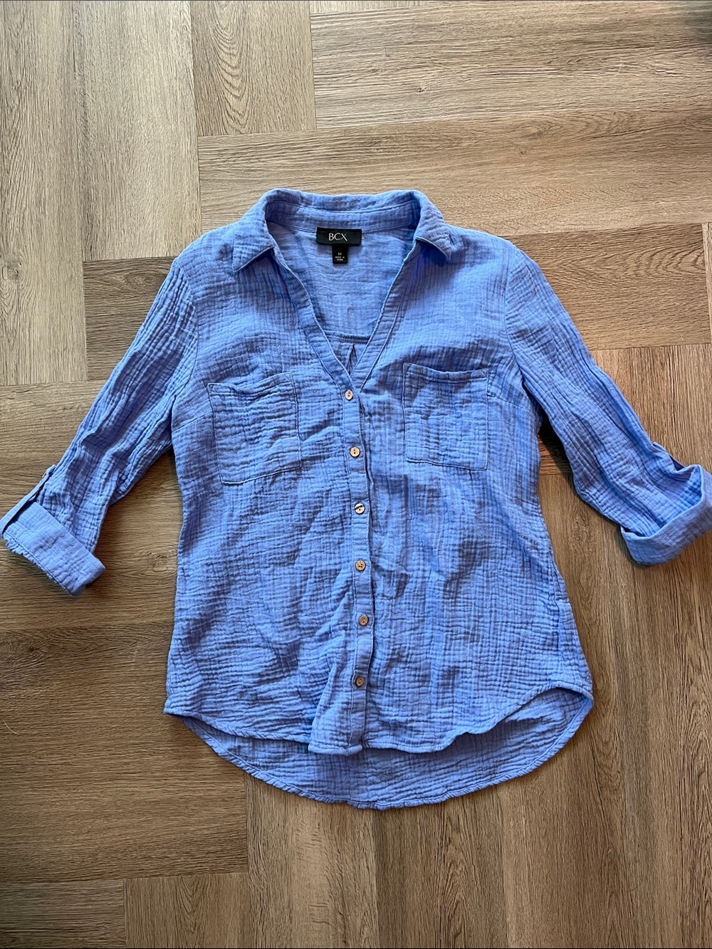 BCX Light Blue Casual Button-Down 100% Cotton Shirt